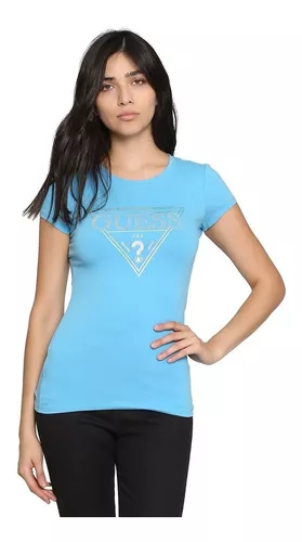 Blusa Guess Mujer Azul Con Strass 100%