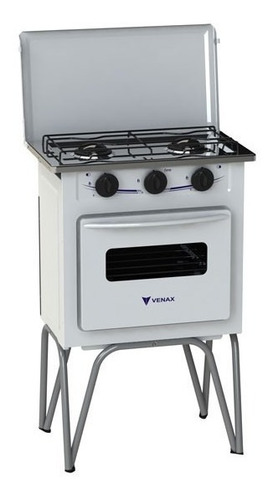 Fogão Gás Portátil Gemini Venax Branco 2 Boc C/forno E Tampa