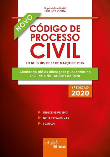 Código De Processo Civil 2020, De Jair Lot Vieira. Editora Edipro, Capa Mole Em Português, 2020