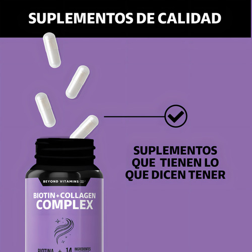 Biotin + Collagen Complex - Contiene Biotina + Colágeno + 15 Ingredientes Y Vitaminas - Colageno Biotina - Multi Collagen Peptides - Vitybell Vitaminas Mujer - Cabello Piel Uñas - 150 Cápsulas Sin Sabor