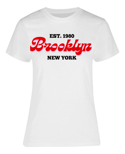 Playera Para Mujer Brooklyn New York - Casual Letras Rojas