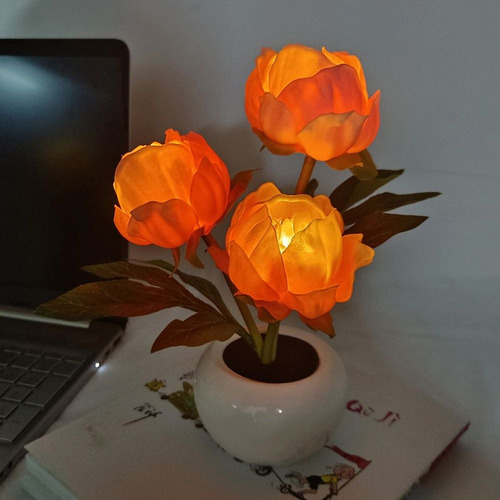 Lámpara Nocturna Con Forma De Peonía Para Mesita De Noche, D