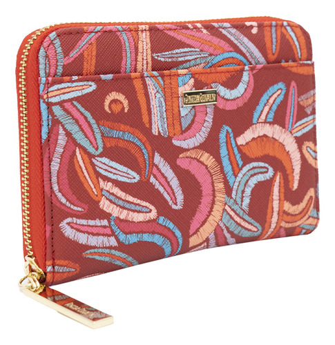 Cartera Mediana Pineda Covalin Diseño Quetzalcóatl Fucsia Color Rojo