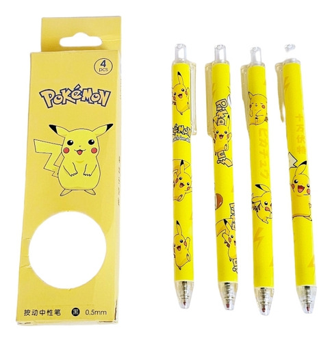 Set 4 Lapiz/boligrafo 0.5 Mm , Pikachu Pokemon Amarillo