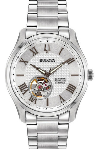 Bulova Wilton Automatico 96a207 Corazon Abierto Color de la correa Plateado Color del bisel Plateado Color del fondo Plata