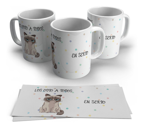 Mug Los Odio A Todos Gato Gracioso Meme Mascotas Pocillos