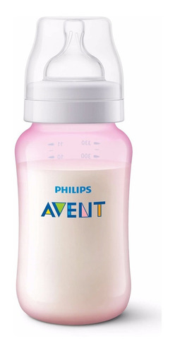Avent Tetero 11 Onzas Classic Color Rosado Con Chupo 3m+