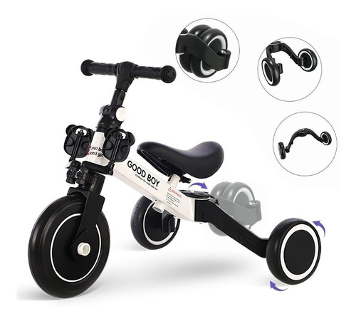 Triciclo 3 En 1 Para Niños Bicicleta Equilibro Con Pedales Color Blanco