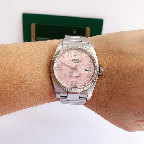 Rolex Datejust Ouro Branco & Aço 36mm Fundo Floral Completo