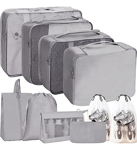 Organizador De Viaje Para Maletas 10pcs,bolsas Ropa Zapatos Color Gris