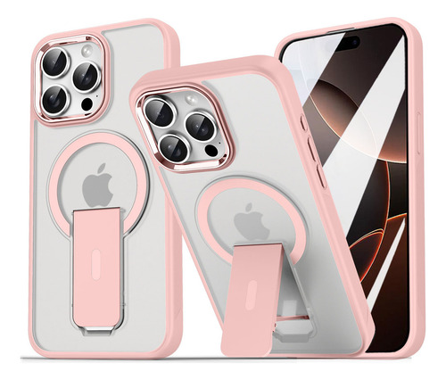 Funda Magnética Magsafe De Luxury For Magsafe Con Soporte Plegable Para iPhone 15, Plus, Pro/promax, Tapas Traseras Translúcidas Mate
