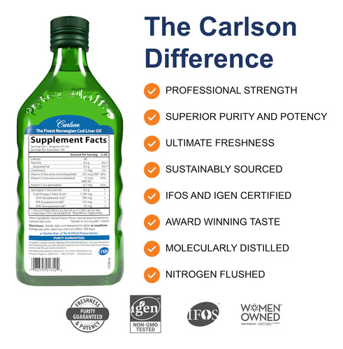 Suplemento De Aceite De Hígado De Bacalao Carlson De 500 Ml