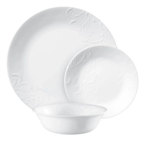 Vajilla Corelle Madeline En Relieve, 12 Piezas, Color Blanco Blanco Madeline