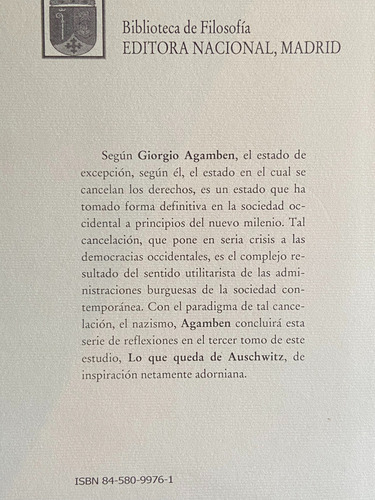 Homo Sacer 2 (primera Parte) Estado De Excepción