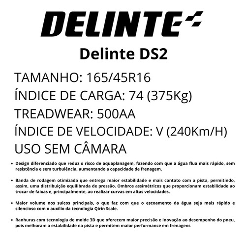 Kit 4 Pneu 165/45r16 Ds2 Delinte 74v Aro 16