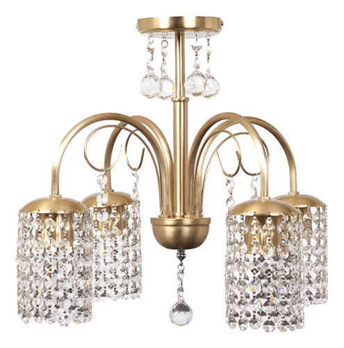 Lampara Colgante 1 Luz Lyon Dorado C/ Caireles De Vidrio Estructura Bronce Mate