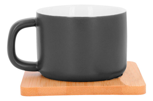 Taza Con Base De Bambú De 200ml Color Negro Liso