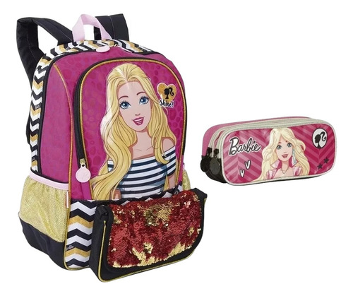 Mochila Barbie Paete Bolsinha Costas G 19z Estojo 3 Sestini