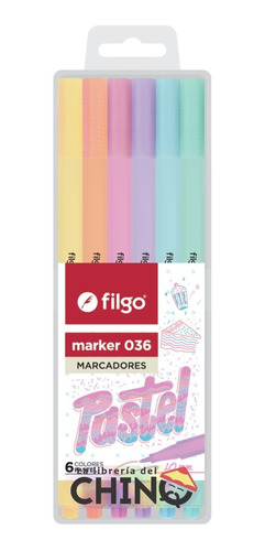 Estuche X 6 Marcadores Filgo Marker 036 Colores Pastel