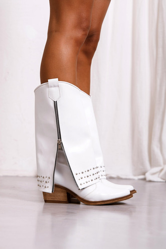 Botas Texanas Mujer Caña Doblada Taco Ancho Foliado 2251