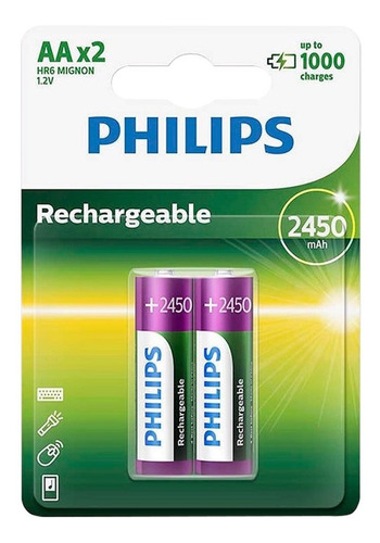 Pilas Recargables Philips Aa 1000 Mah 2 Unidades