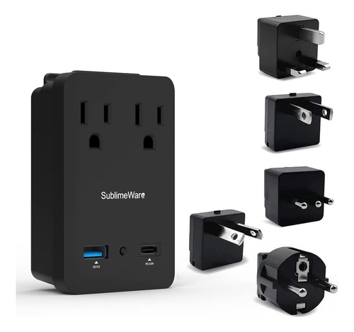 Kit De Adaptador De Viaje De 2000 W 2 Puertos Usb Y Enc...