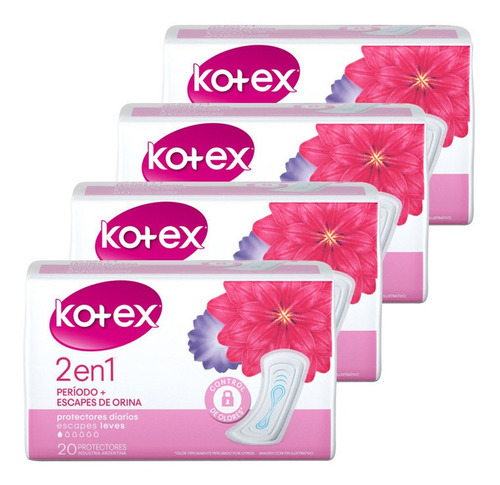 Protector Diario 2 En 1 Kotex Duo Escapes Leves X20 Pack X 4