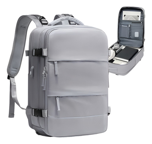 Mochila Notebook Impermeable Oficina Ejecutiva Facultad Usb Gris Liso