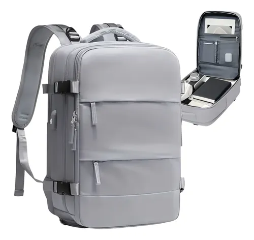 Mochila Notebook Impermeable Oficina Ejecutiva Facultad Usb Gris Liso