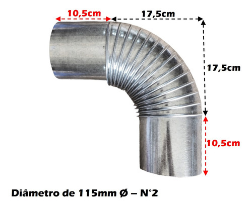 Curva 90° 115mm Galvanizada Para Cano Chaminé Fogão Lenha N2