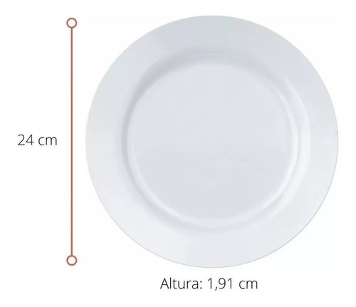 Kit 6 Unidades Prato Raso Menu Branco Temperado Opaline