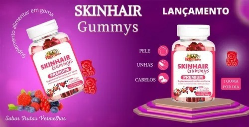 Skinhair Premium 30 Gummys - Rei Terra Sabor Frutas vermelhas