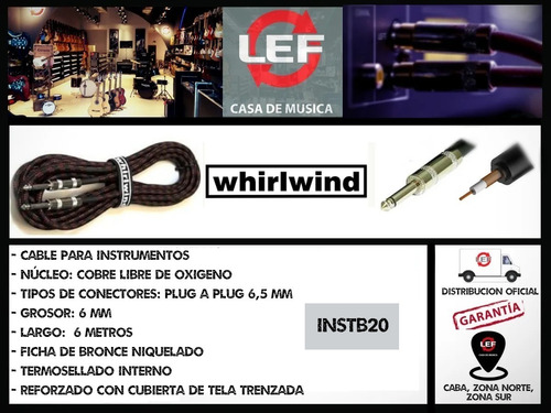 Imagen 3 de 5 de Cable Para Instrumento Whirlwind Instb20 Plug 6 Metros