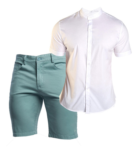 Bermuda De Gabardina Y Camisa Blanca Para Hombre Outfit 