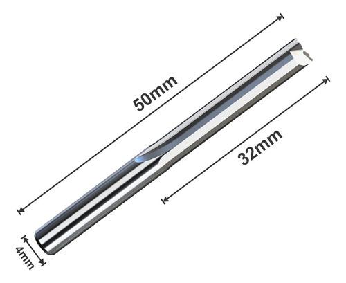 Fresa 4mm X 32mm, 2 Cortes, Reta, Cnc