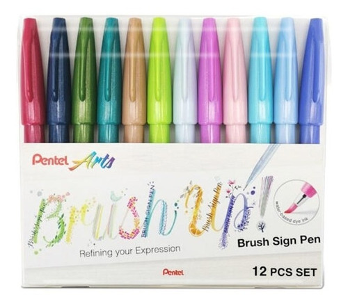 Imagen 1 de 2 de 12 Plumones Punta Flexible Caligrafía Colores Pastel Pentel
