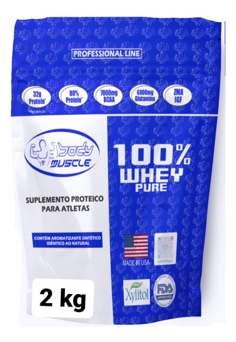 100% Whey Protein Pure 2 Kg Suplemento Em Pó - Body Muscle Sabor Baunilha