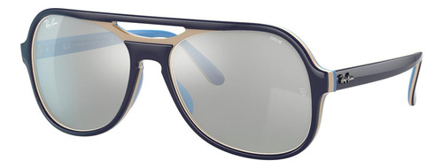 Óculos de sol Ray-Ban Powderhorn Mirror Evolve Standard armação de náilon cor polished light blue, lente grey/blue espelhada, haste blue de náilon - RB4357