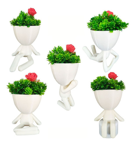 Kit 5 Lindos Vasos Decorativo Suculentas Planta Bbb Criativo Cor Branco