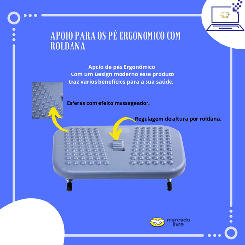 Imagem 5 de 6 de Apoio De Pés Ergonômico Ajustável Roldana Central Escritório