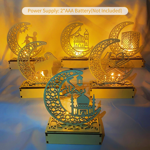 Eid Ramadan Lights Night Wooden Moon Mubarak Desk Party Led