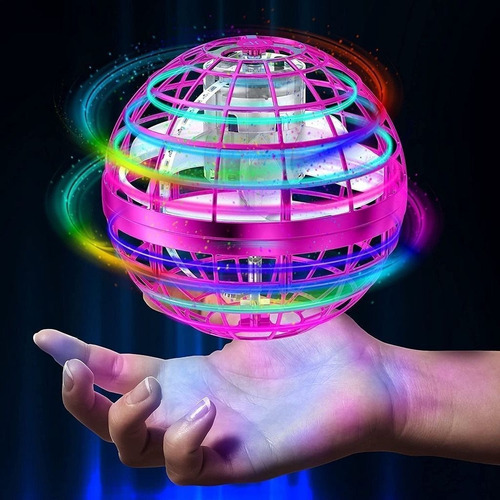 Flying Spinner Ball LED Drone UFO, juguete Fidget Boomerang, color rosa