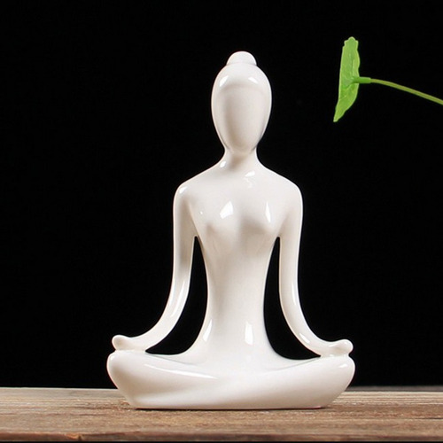 2x Cerámica Yoga Adorno Estatua Escultura Jardín Zen 