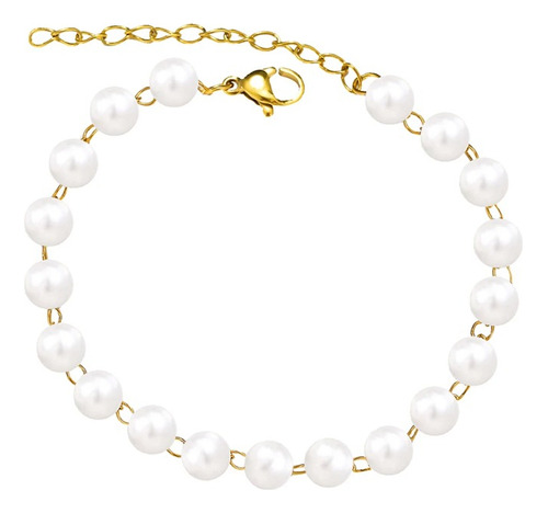 Pulsera Perlas Blancas Calidad Ajustable Acero Inoxidable