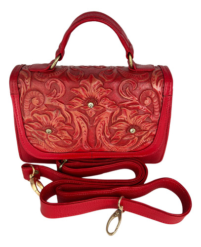 Bolsa Rodu Piel Rectangular Roja Para Mujer Con Cierre