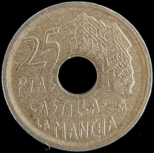España, 25 Pesetas, 1996. Juan Carlos I. Mancha Don Quijote (Usado)