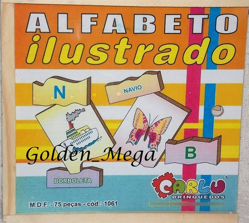 Caixa Bloco Alfabeto Ilustrado Letras Pedagógico Madeira