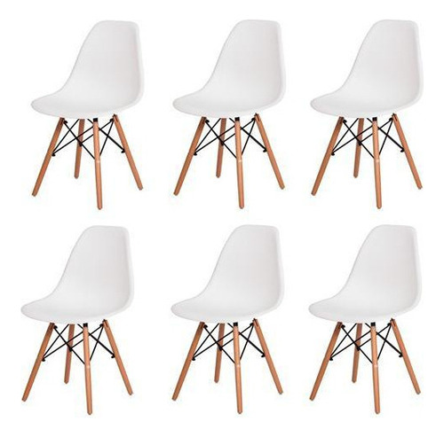 Kit Com 6 Cadeiras Charles Eames Wood Dsw Branca - Base Mad