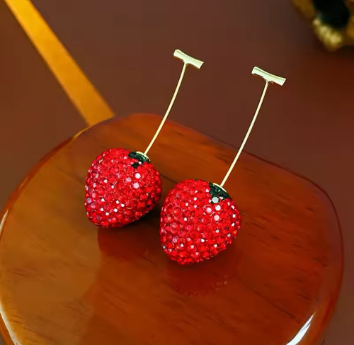 Aretes/pendientes De Fresa, Piedras De Cristal, Sofisticado