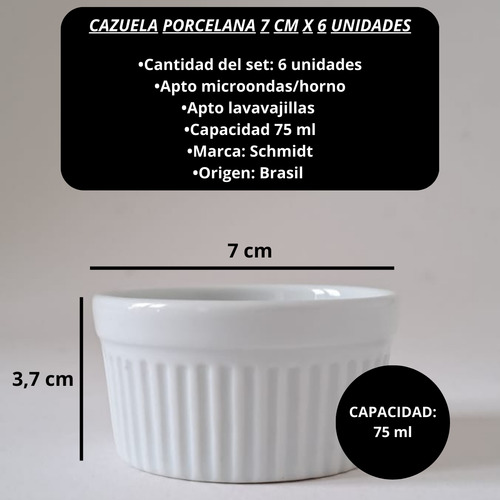 Set X 6 Cazuela 7 Cm De Porcelana Dip Cocota Apilable